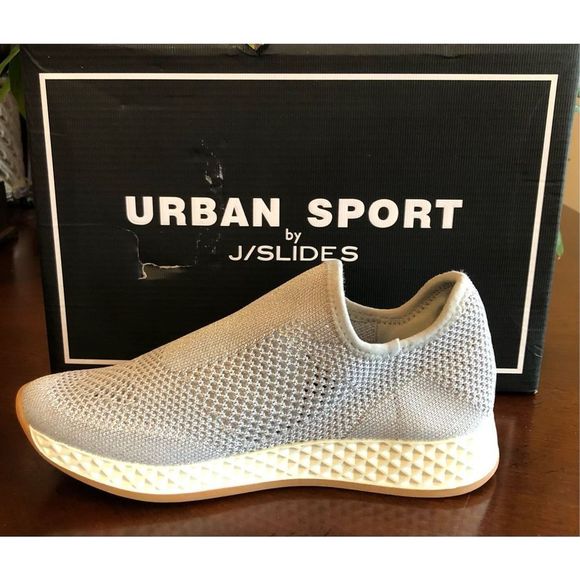 J/SLIDES URBEN SPORT - L Sz 6 - Silver Metallic Knit “Tiger M” Sneakers. NWTIB! - Picture 9 of 16